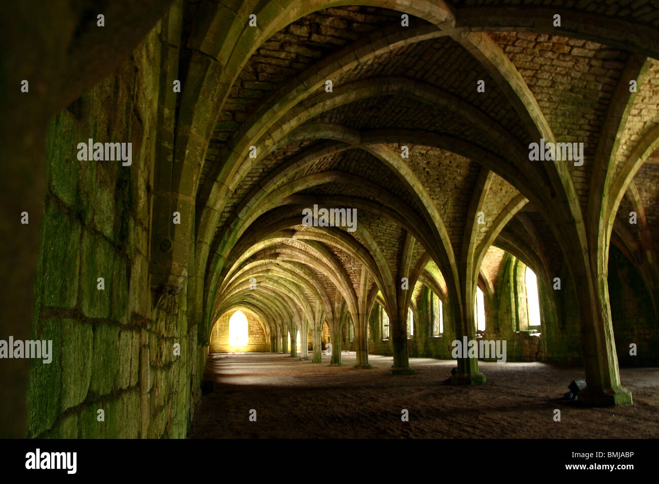 Fountains Abbey, Ripon, Nth Yorkshire. Cistercian Abbey dating from 1132. This shows the storage area for food etc. Stock Photo