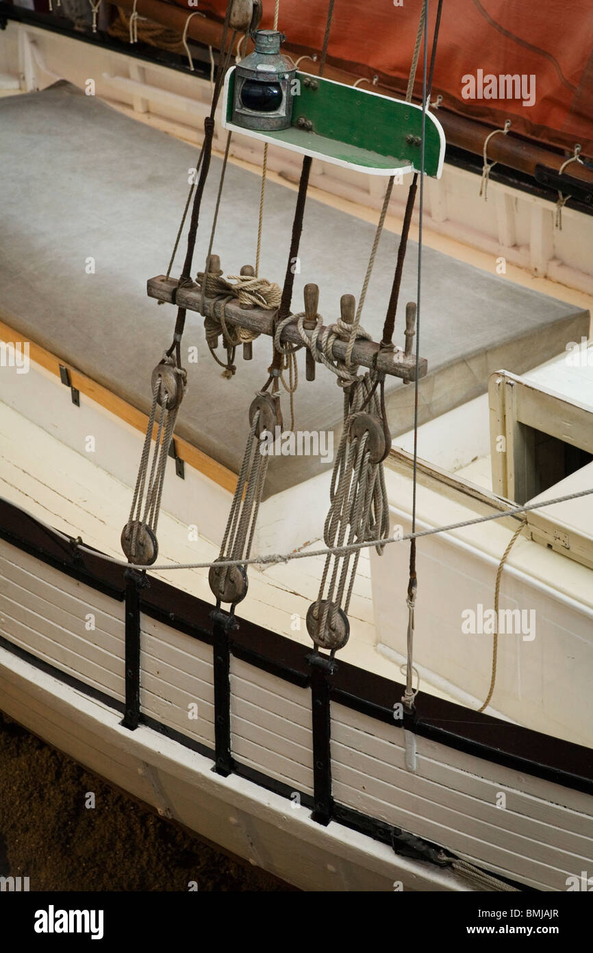 Detail of the rigging of a 1800's small sailboat deck, Auckland, New