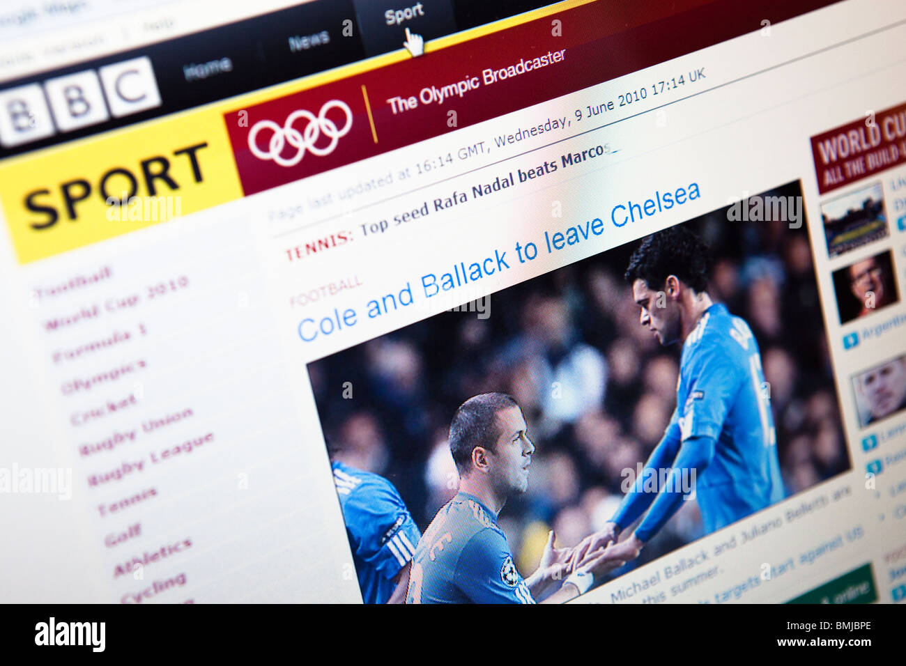 Close Up Of A Computer Monitor Screen Showing The Bbc Sport Football Coverage Website Stock Photo Alamy