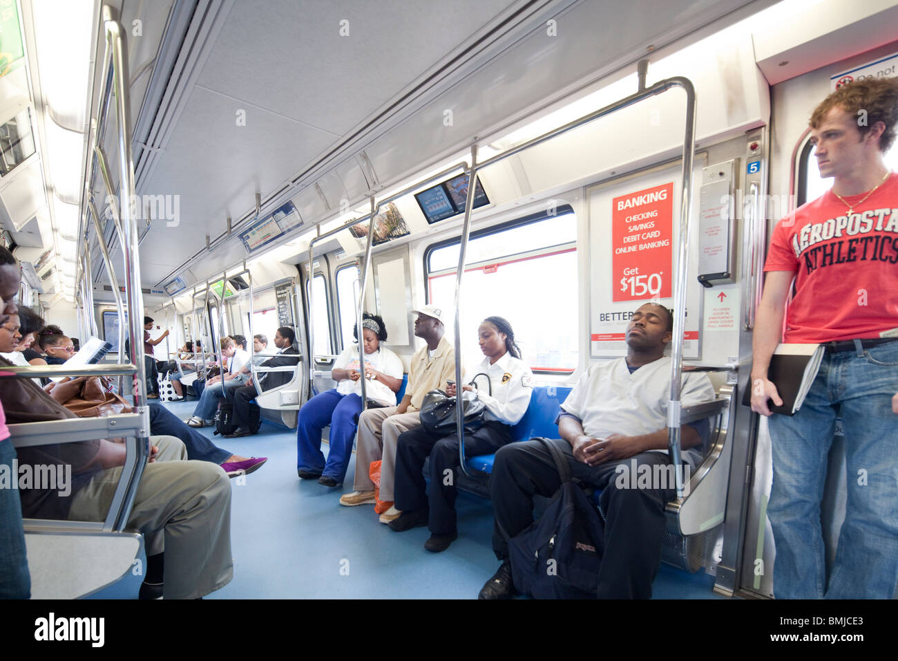 passengers on PATH train from Newark Penn station to Manhattan Stock Photo