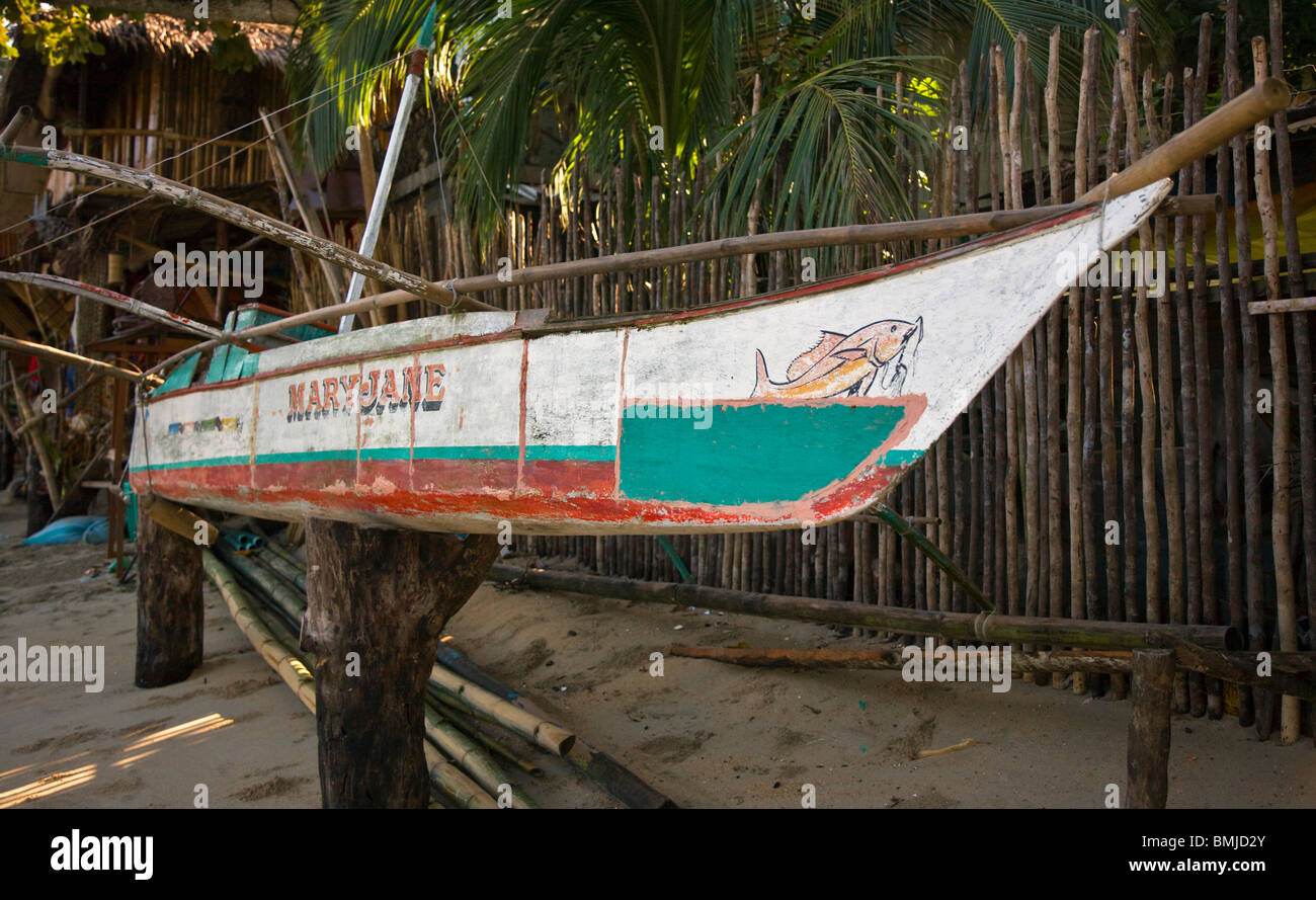 An old boat is now a sign in EL NIDO - PALAWAN ISLAND, PHILIPPINES Stock Photo