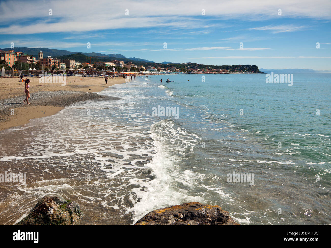 Beach at the ligurian village of  Spotorno near Savona Stock Photo