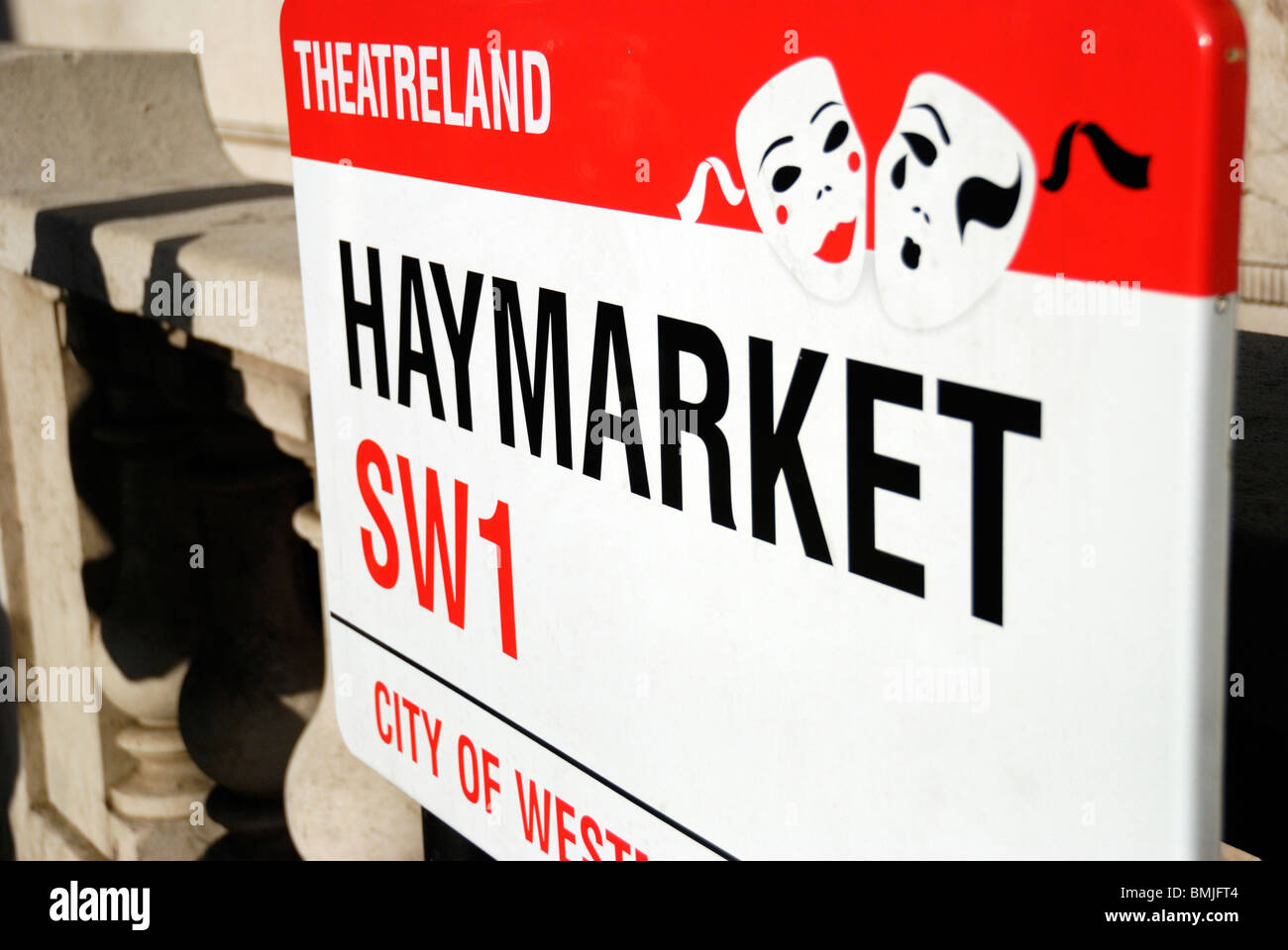 Close-up of Haymarket Theatreland street sign Stock Photo