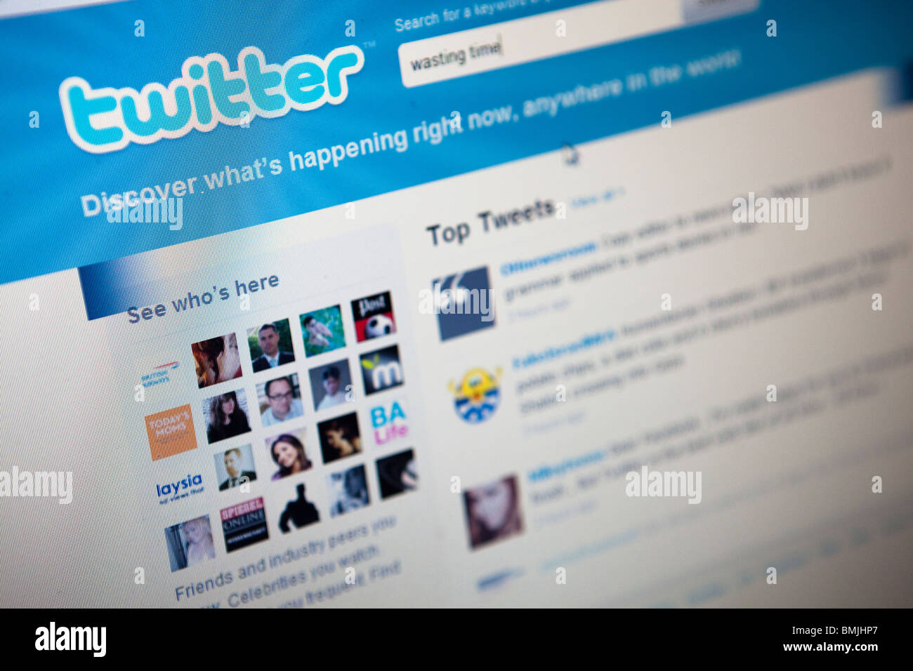 Close up of a computer monitor / screen showing the Twitter website Stock Photo