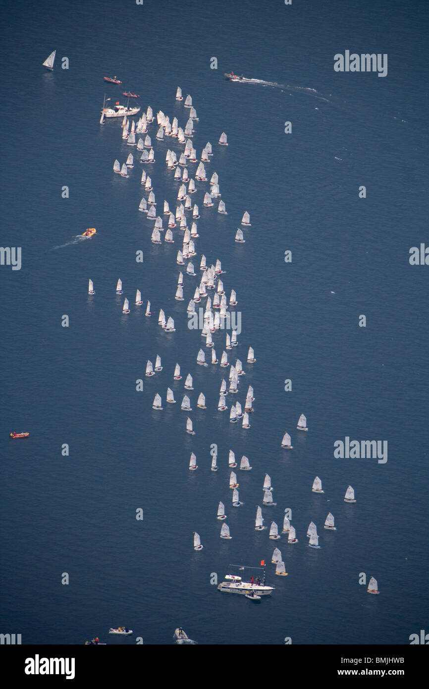 View of sailing boats in sea, elevated view Stock Photo