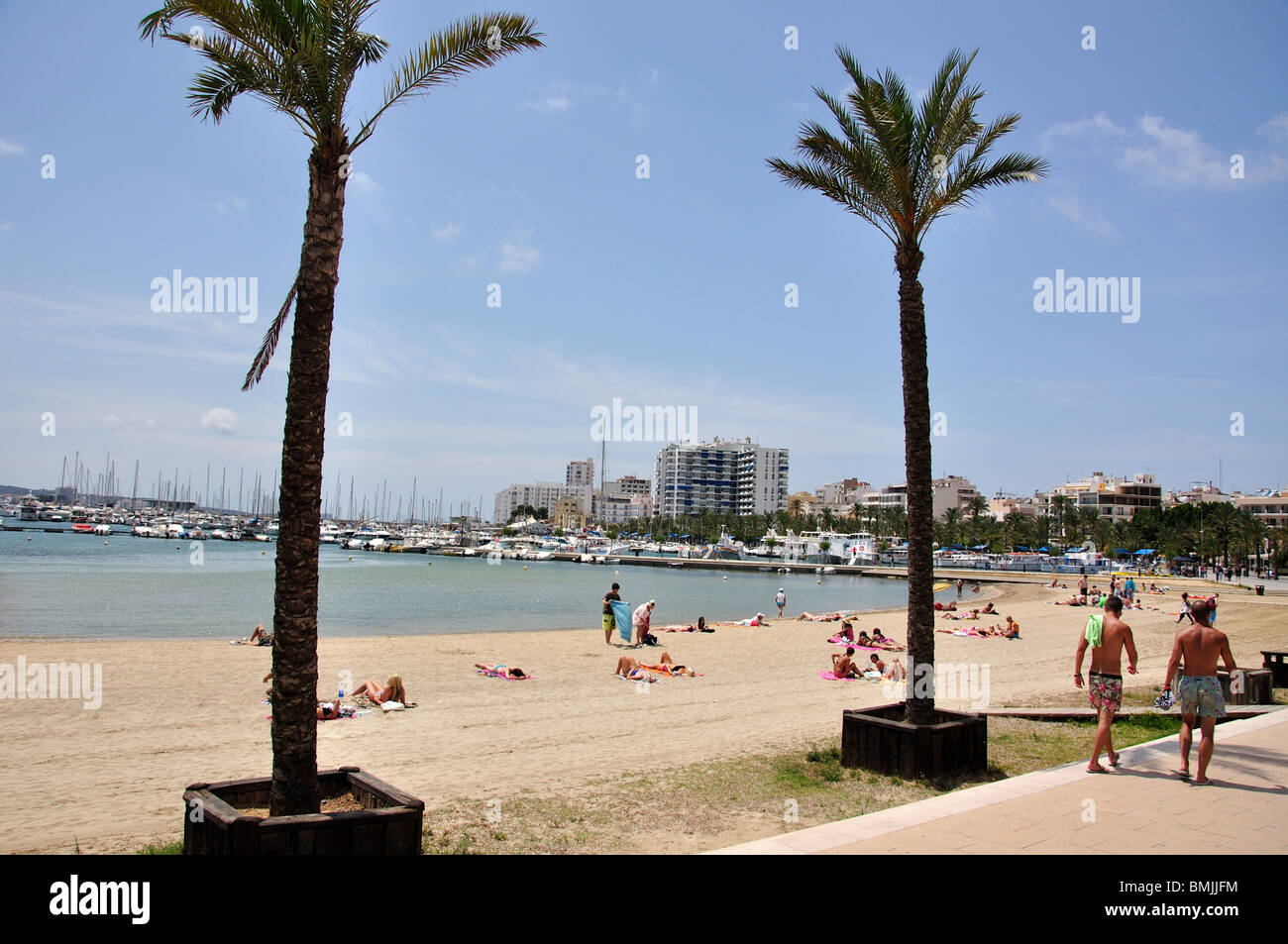 Beach view, Platja de s' Arenal, Sant Antoni de Portmany, Ibiza, Balearic Islands, Spain Stock Photo