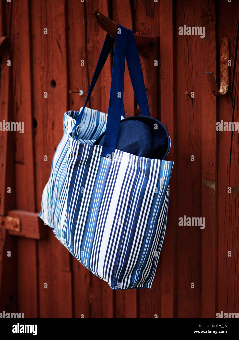 Scandinavia, Sweden, Nacka, Bag hanging on hook, close-up Stock Photo