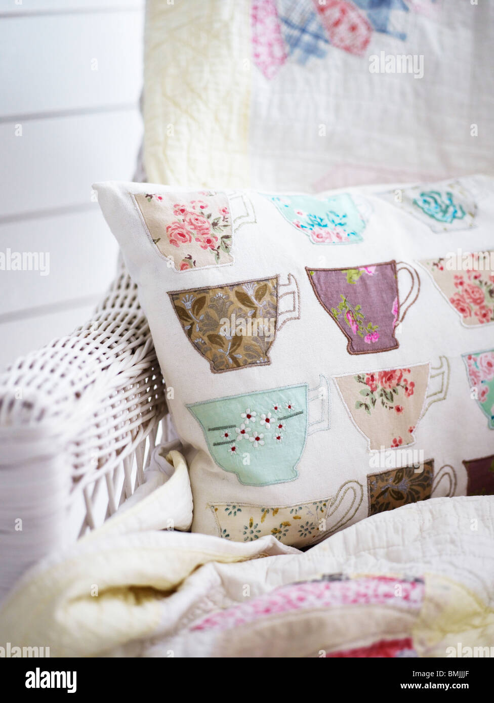 Scandinavia, Sweden, Stockholm, Pillow with cup print, close-up Stock Photo
