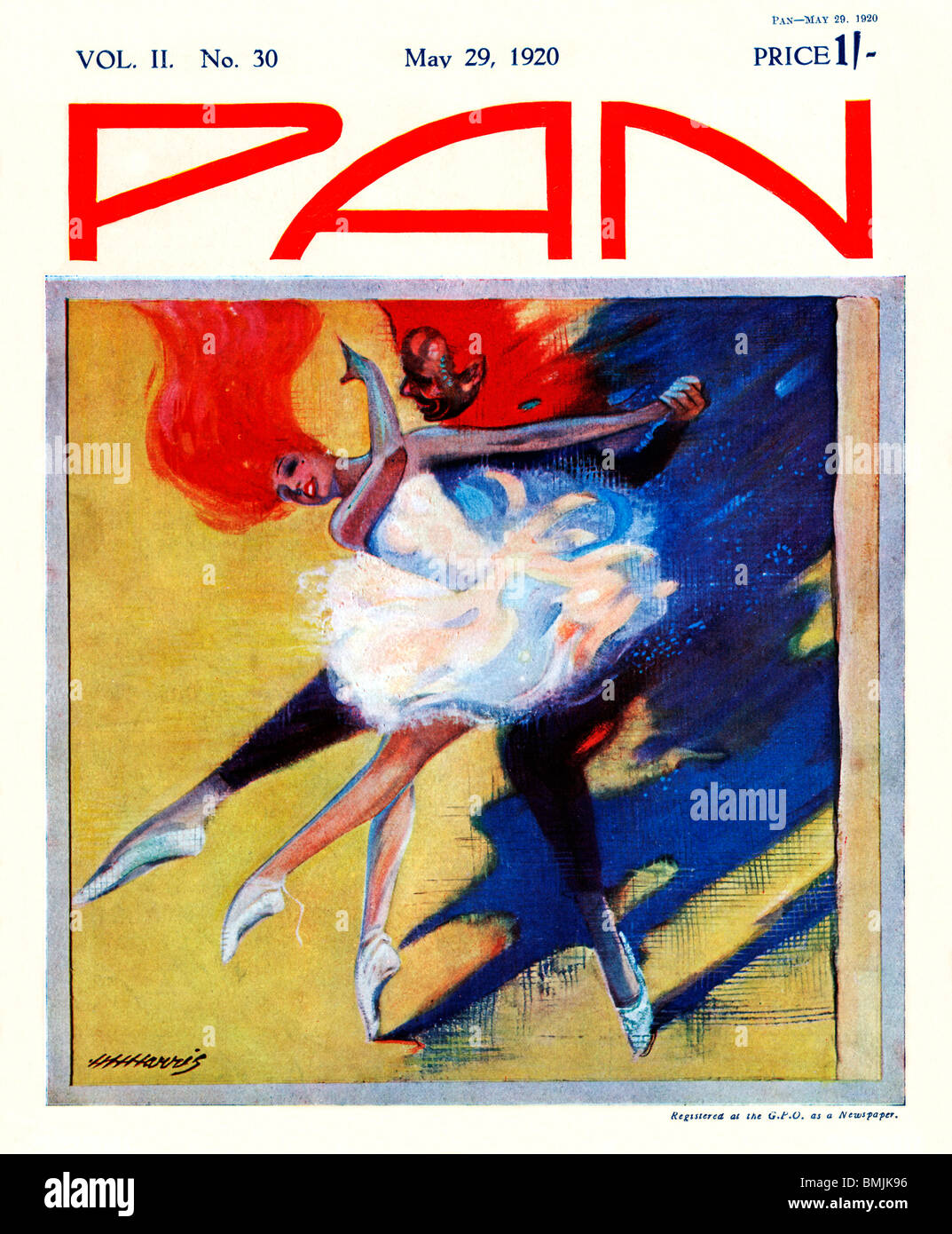 Pan, 29 May 1920, art deco cover of the English literary magazine, red haired ballet dancers Stock Photo