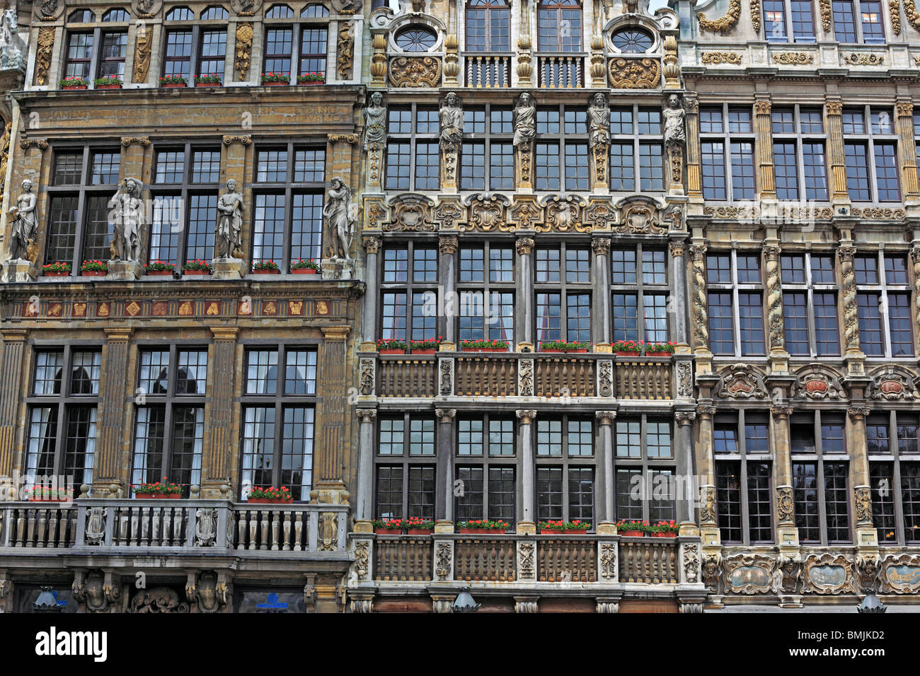 Facades on the Grand Place Main Square, Brussels, Belgium Stock Photo