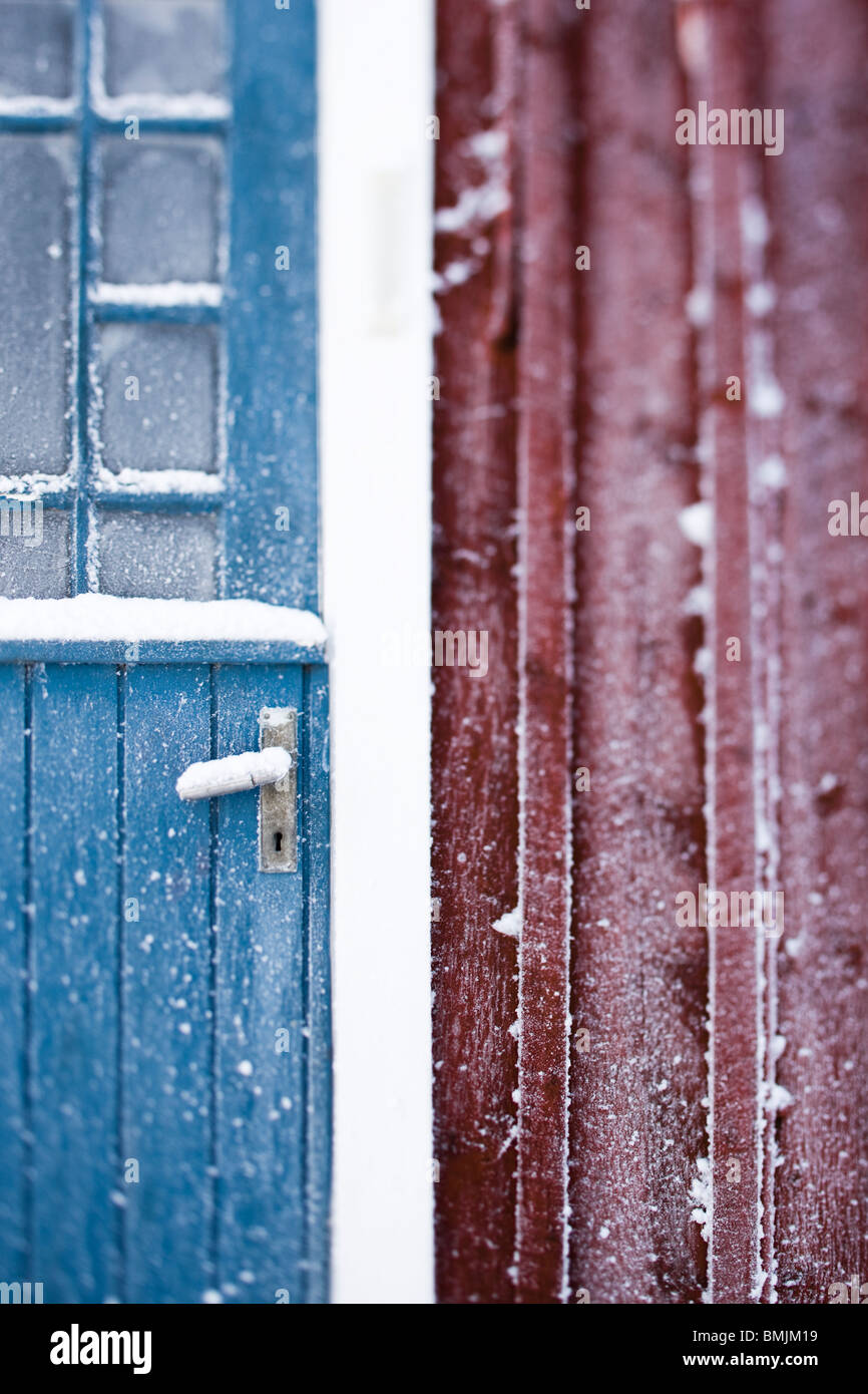 Scandinavian Peninsula, Sweden, Skane, View of door covered with snow Stock Photo
