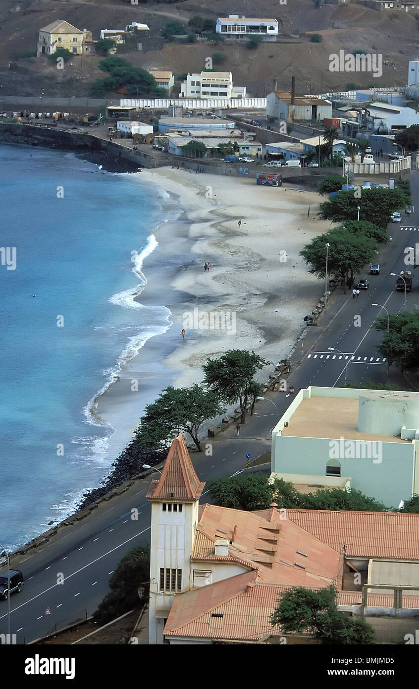 View of Mindelo beach from Fortim d'el-Rei, Sao Vicente, Cape Verde Islands Stock Photo