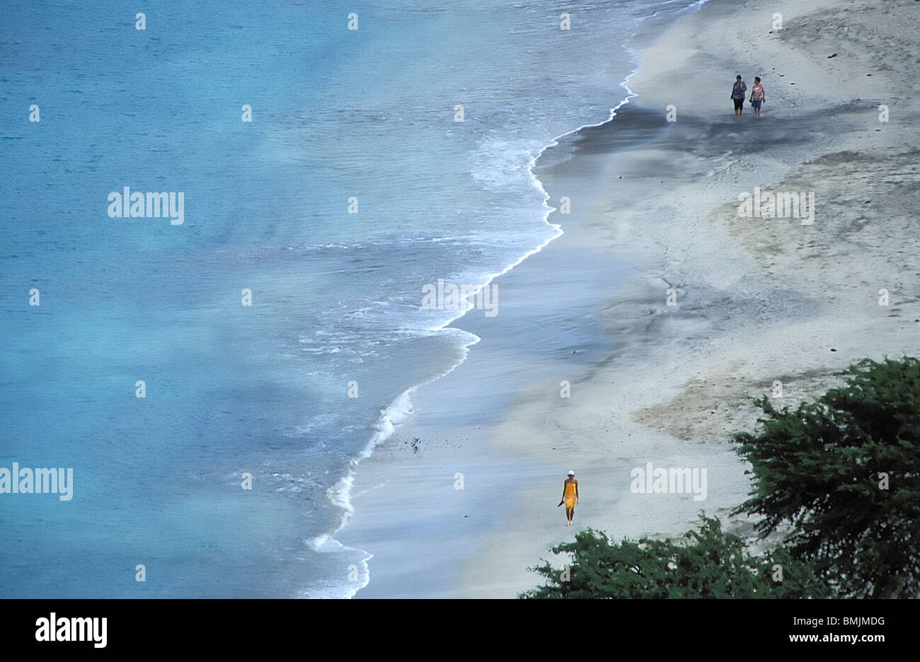View of Mindelo beach from Fortim d'el-Rei, Sao Vicente, Cape Verde Islands Stock Photo