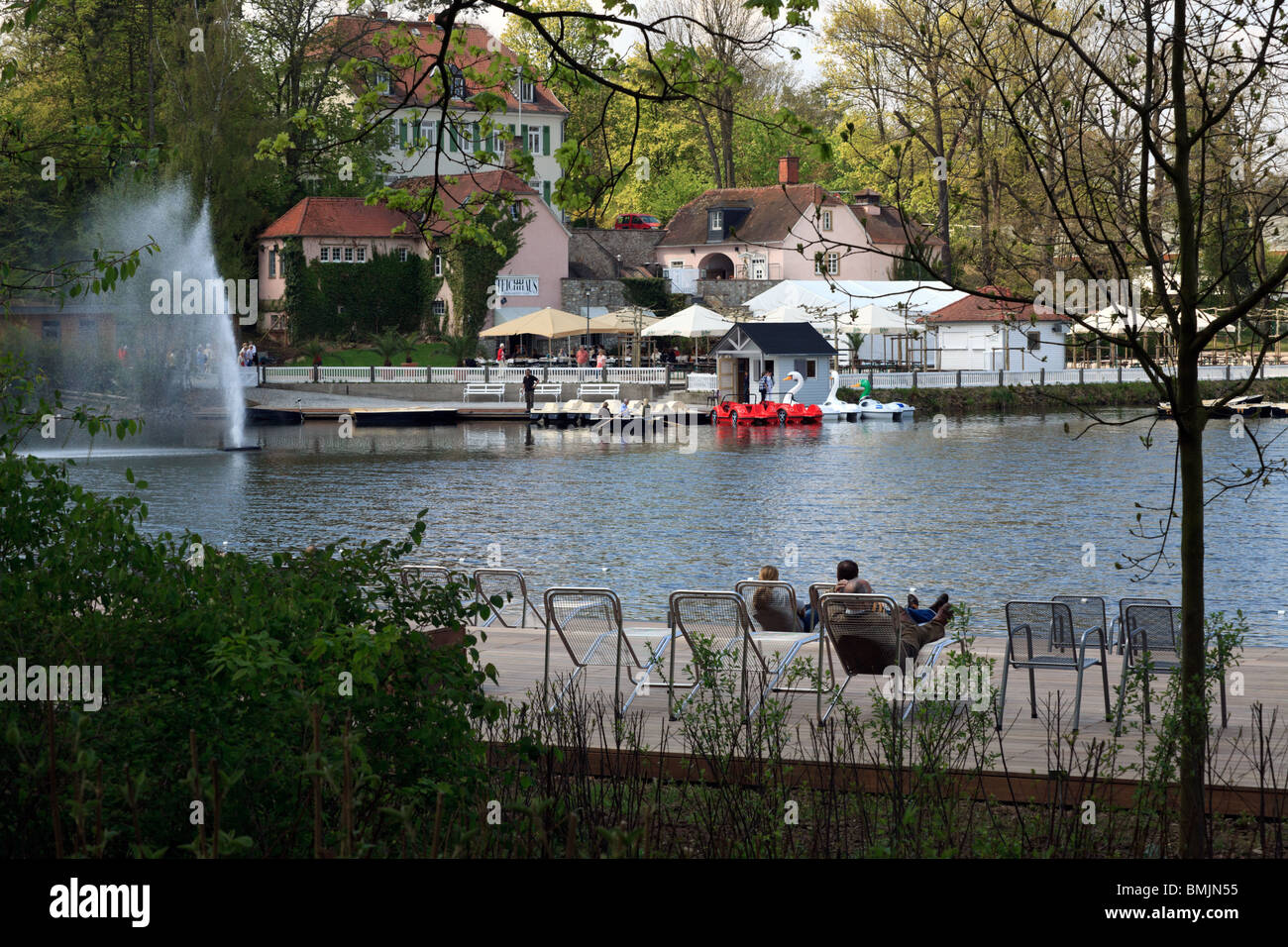 The boating lake in Bad Nauheim's Kurpark, Germany. Stock Photo