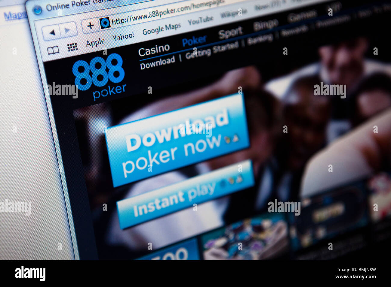 Close up of a computer monitor / screen showing the 888 Poker website Stock Photo
