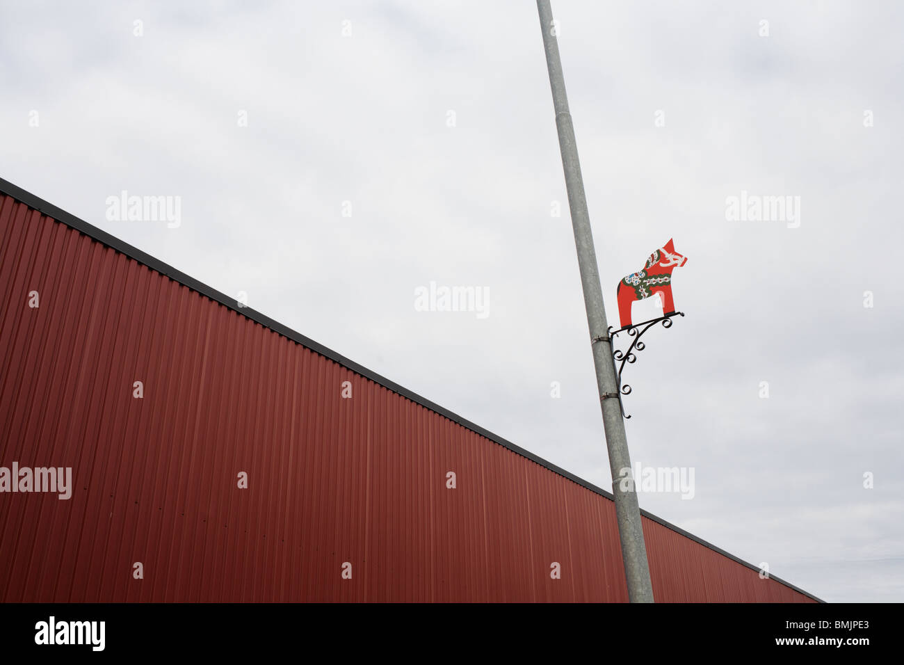 Scandinavia, Sweden, Vastmanland, Dalarna, View of lamp post and cargo container Stock Photo