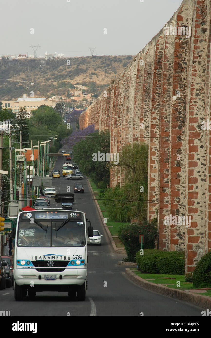 Historic town of Santiago de Queretaro, Aqueduct, Mexico Stock Photo