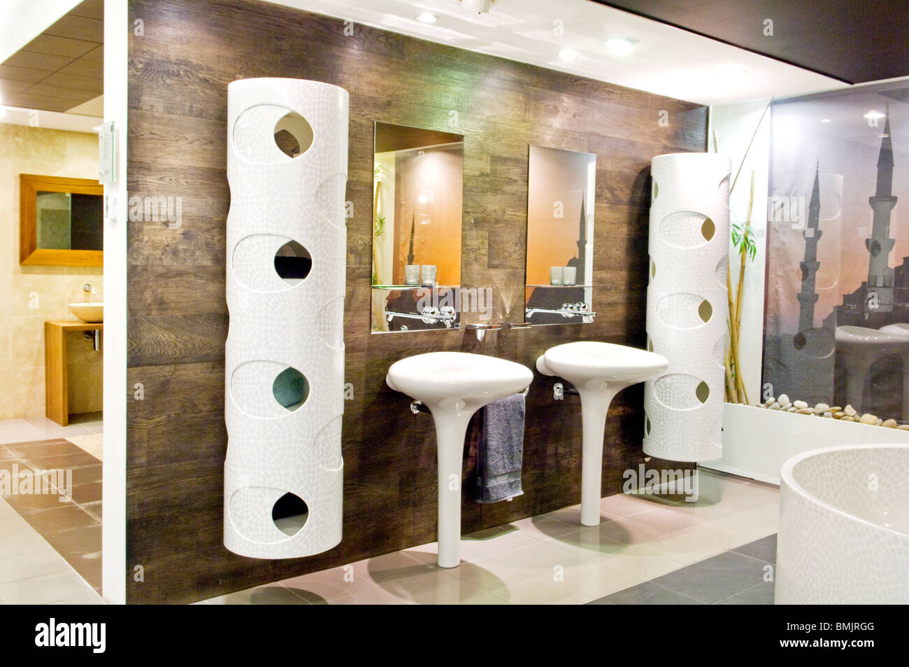 A display in CP Hart bathrooms London, where you can choose a new bathroom. Stock Photo
