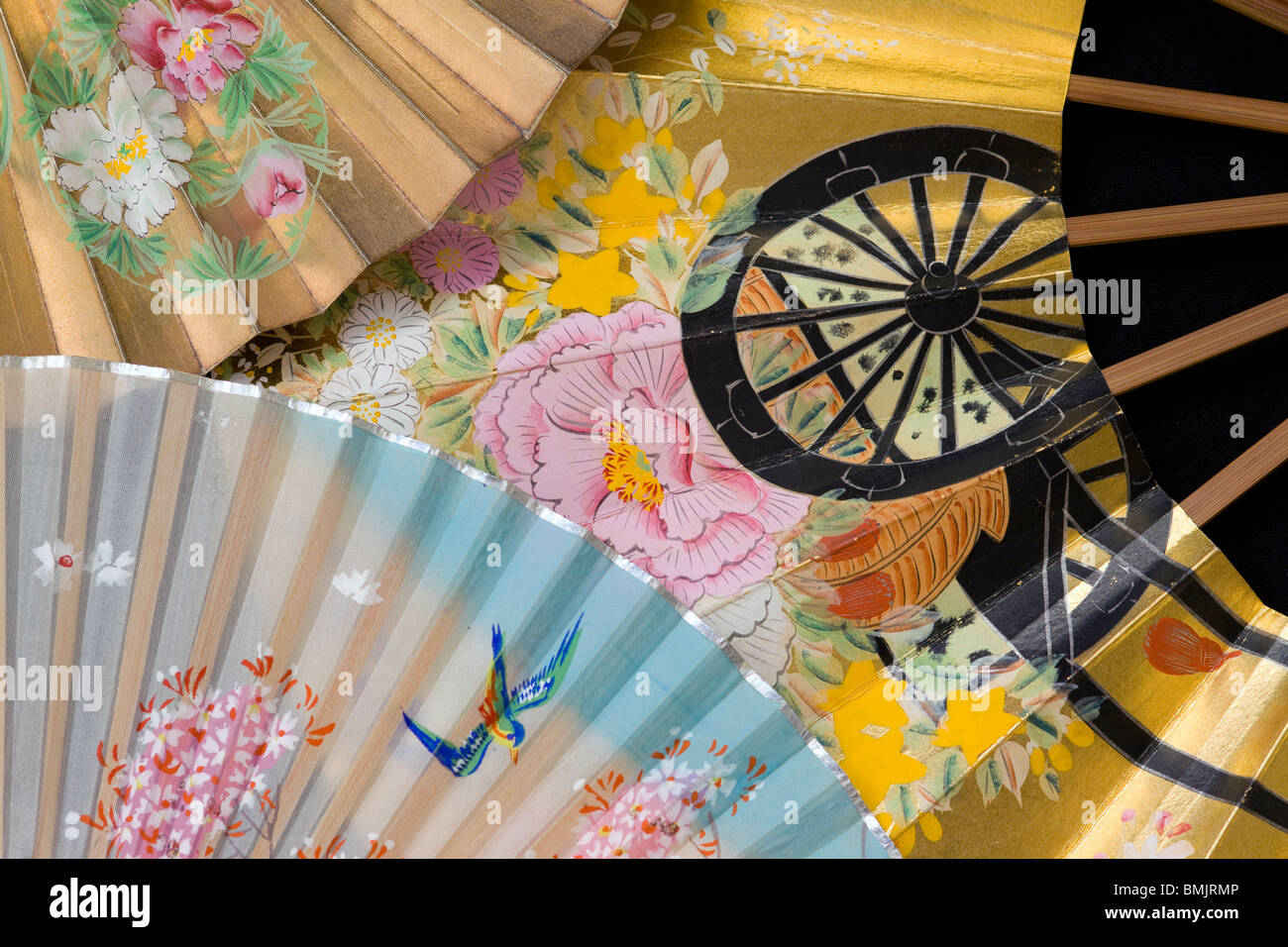 A Selection Of old Vintage Decorative silk folding Fans Stock Photo Alamy