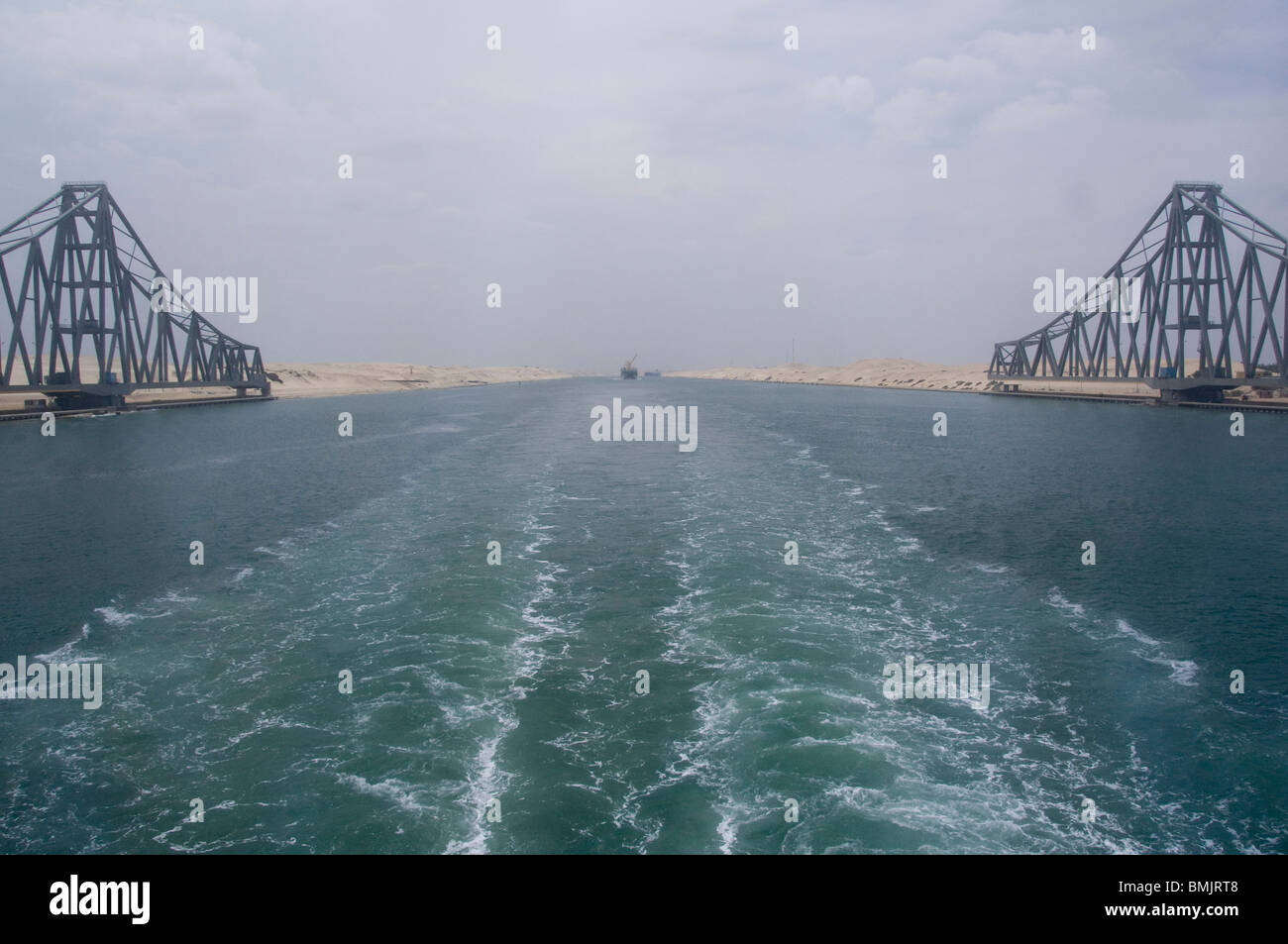 Egypt, Suez Canal. Bridge between Asia & Africa, longest swinging bridge in the world. Stock Photo