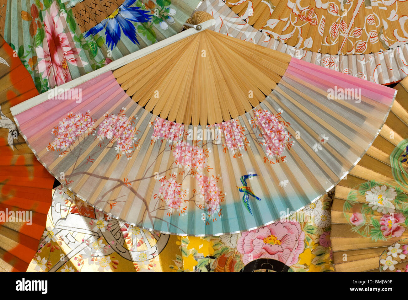 A Selection Of old Vintage Decorative silk folding Fans Stock Photo Alamy