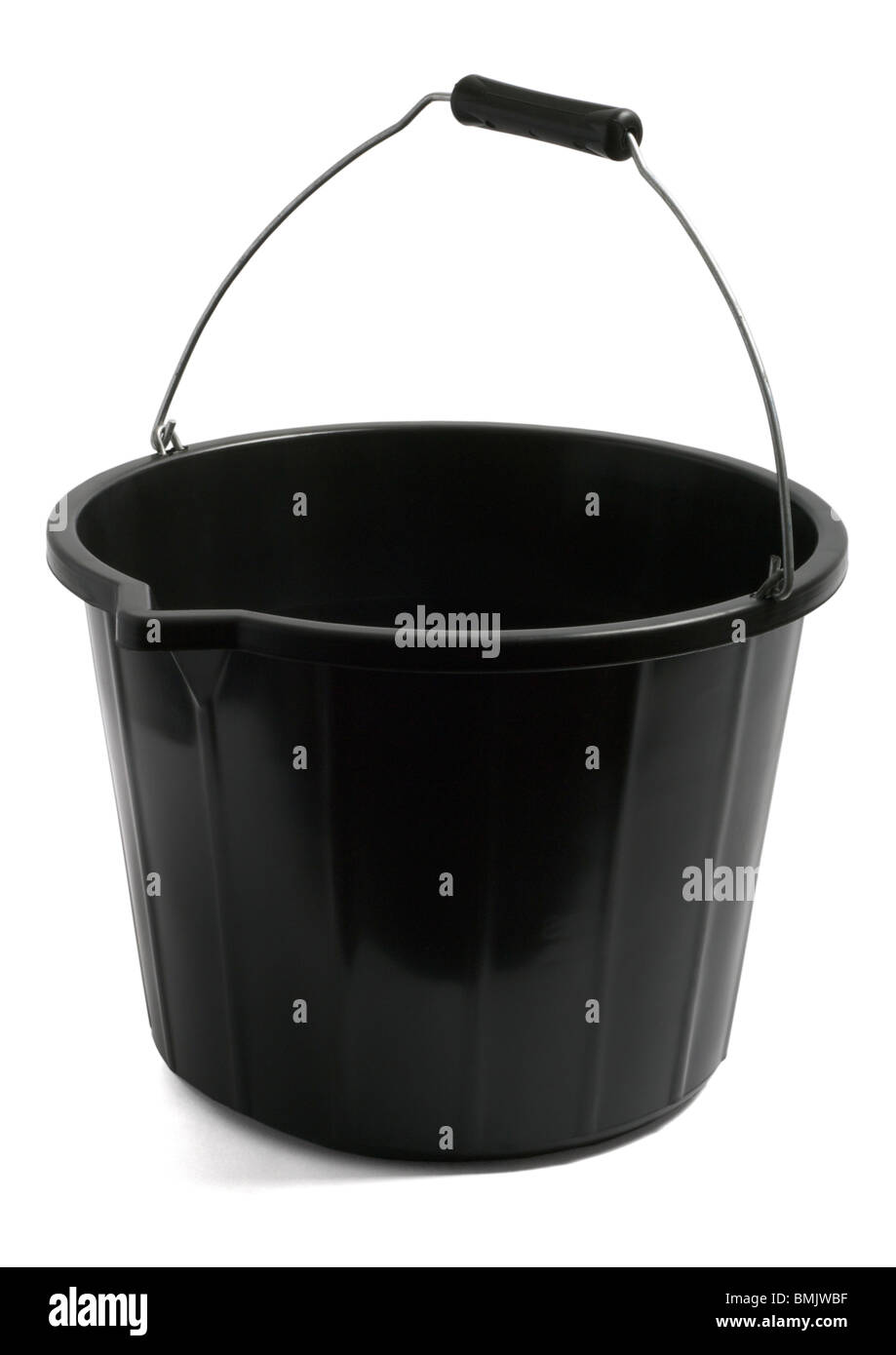 Black plastic bucket on white background Stock Photo