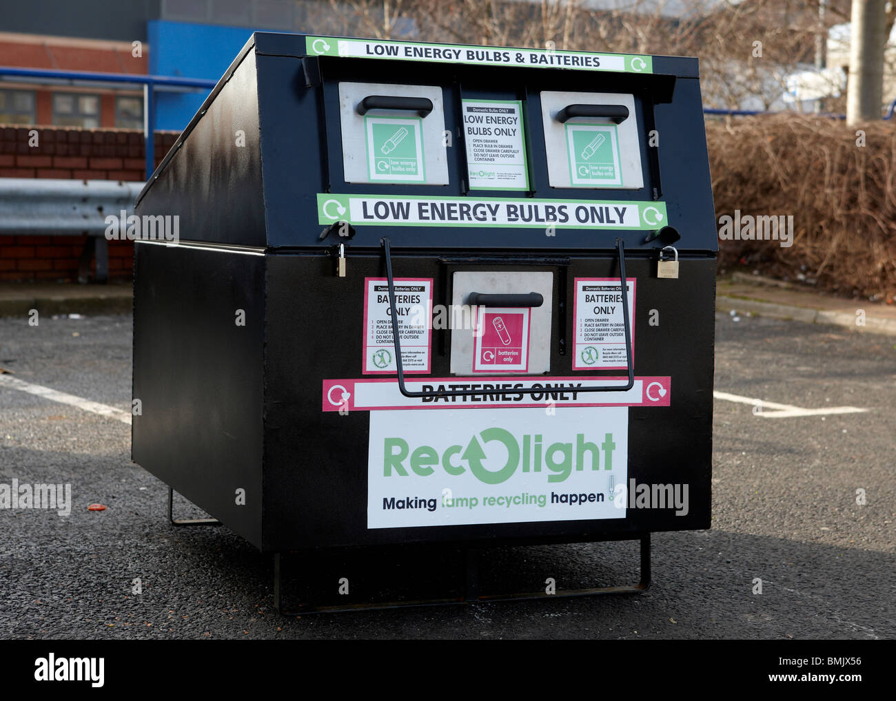 A low energy eco light bulb and battery recycling facility in a UK