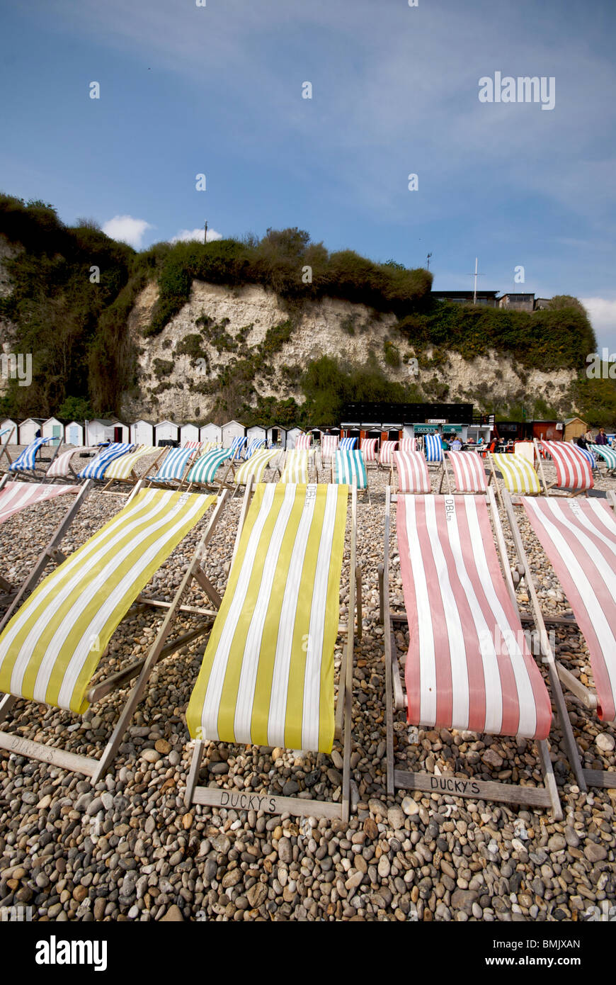 Beer Dorset UK Beach Deck Chairs Stock Photo - Alamy