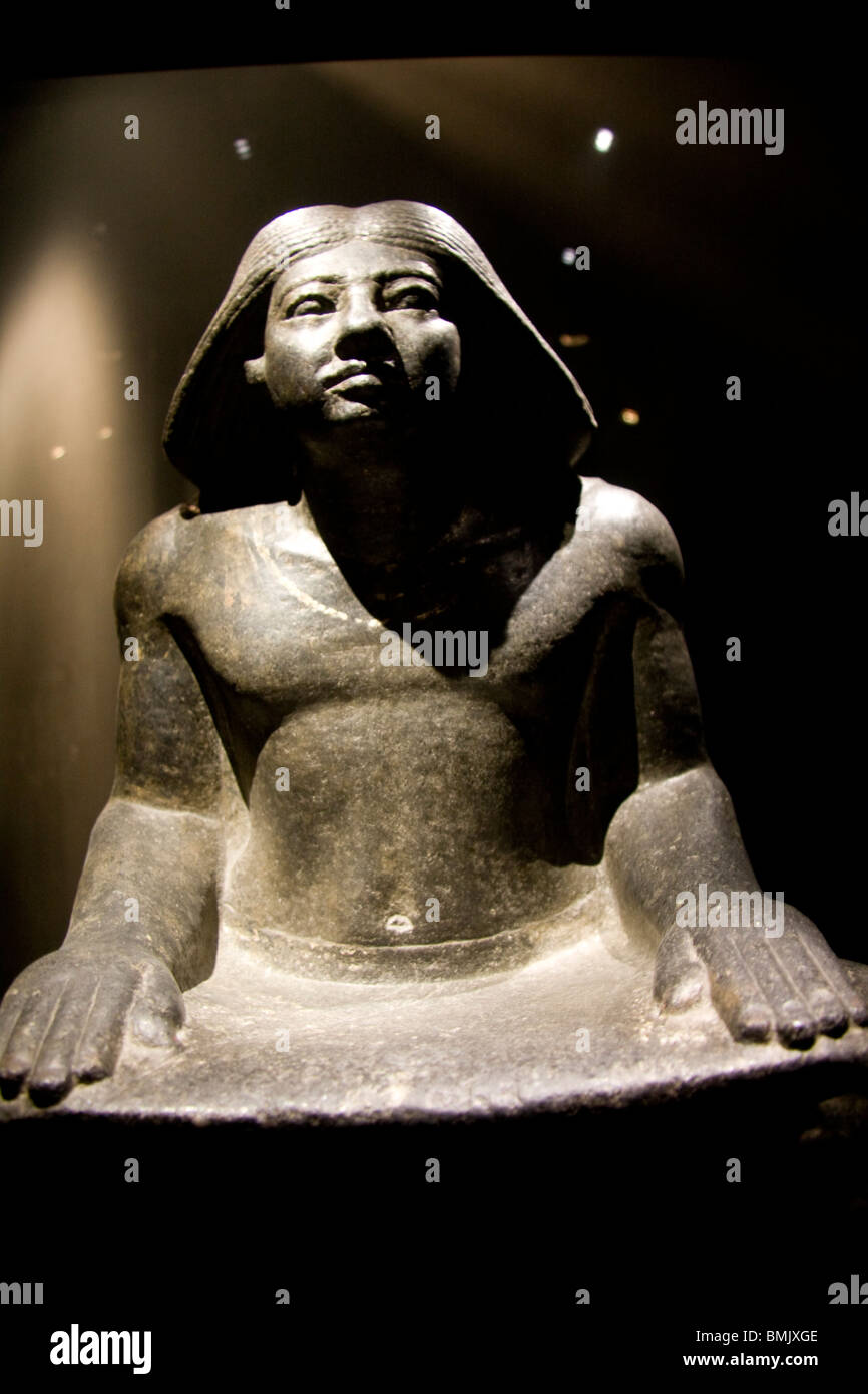 Granit statue of a Scribe from Saqqara on display at the Alexandria