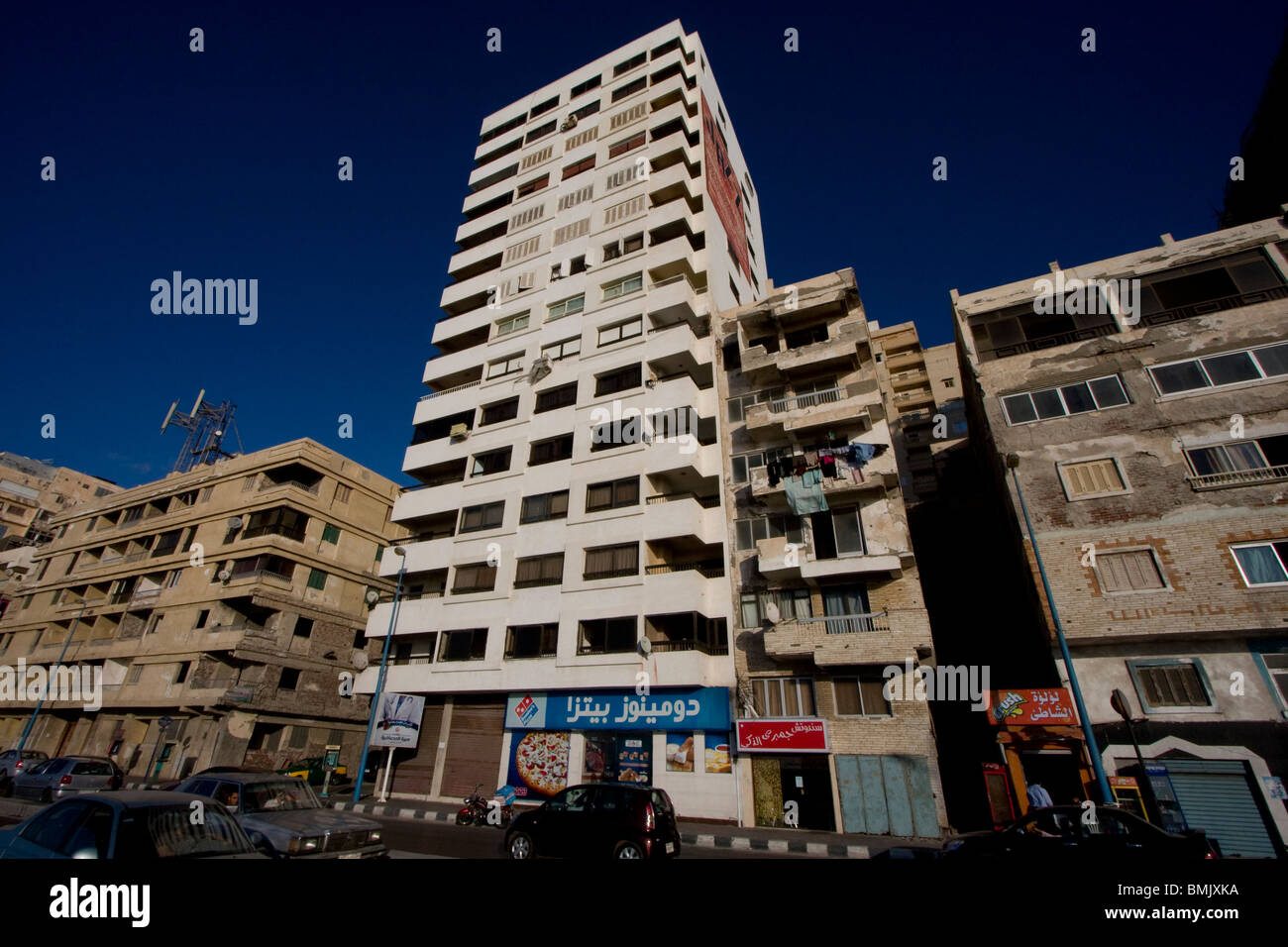Buildings on the Corniche along the Mediterranean Sea, Alexandria, Al Iskandariyah, Egypt Stock Photo