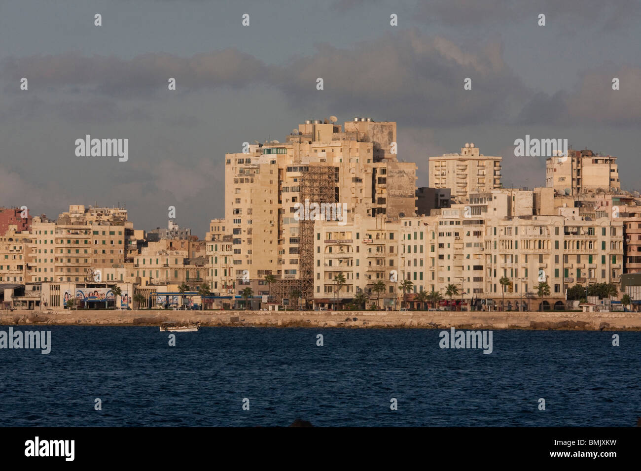 Buildings on the Corniche along the Mediterranean Sea, Alexandria, Al Iskandariyah, Egypt Stock Photo