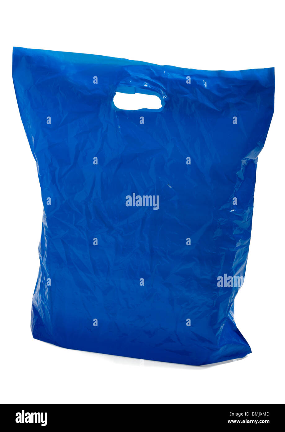 Blue plastic carrier bag on white background Stock Photo Alamy