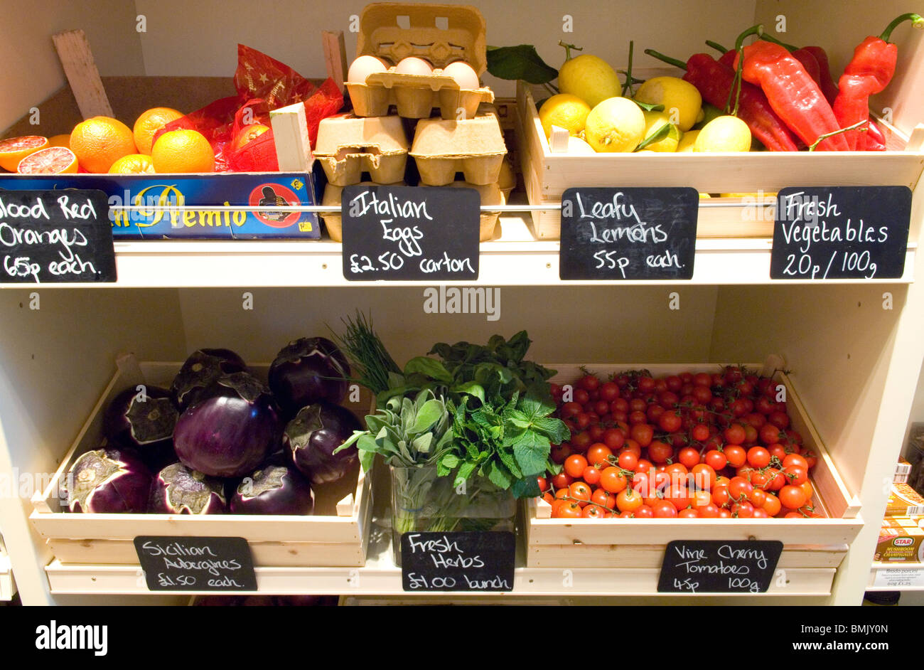 Fresh fruit and vegetable for sale in Carluccio's Stock Photo