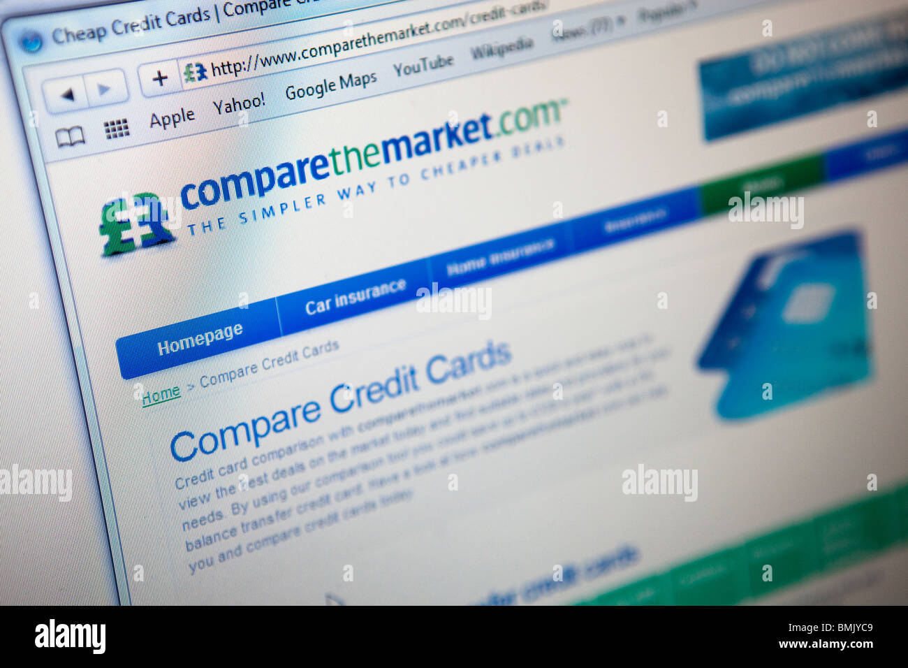 Close up of a computer monitor / screen showing the Compare the market .com website for comparing credit cards Stock Photo