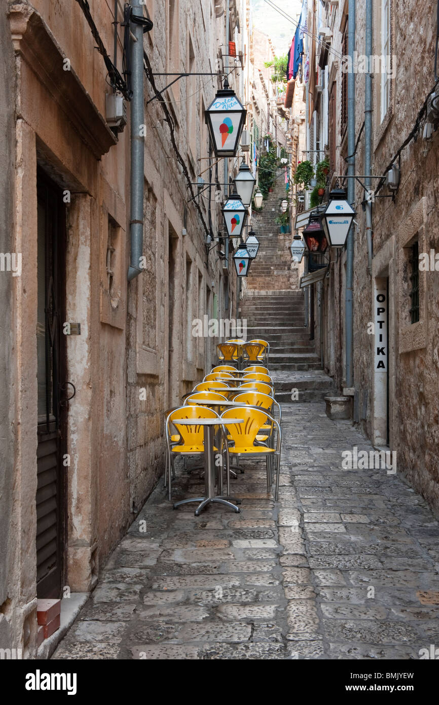 Narrow alleyway with cafe  Dubrovnik Croatia  Stock Photo 