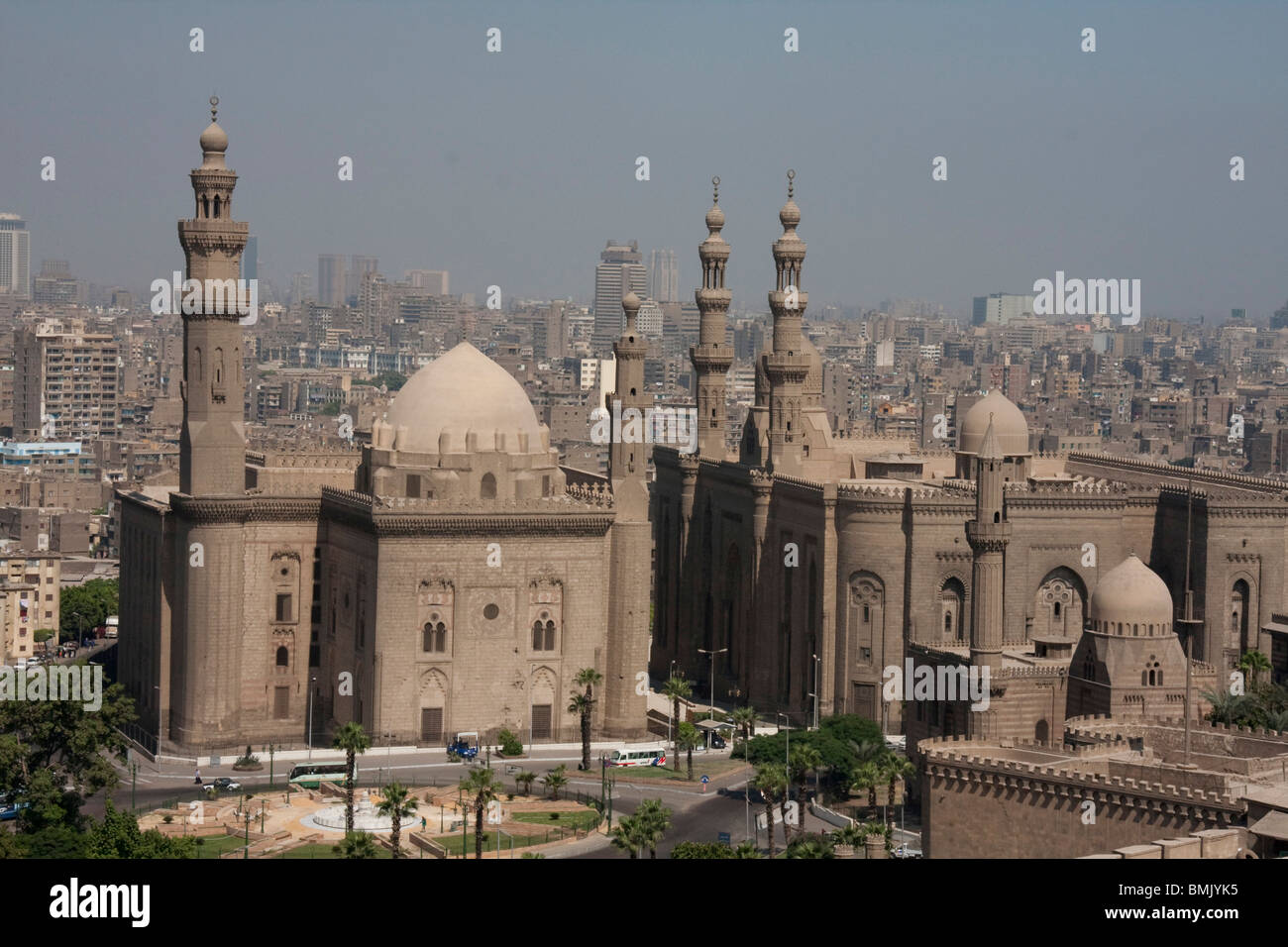 Al-Rifai Mosque and Mosque of Sultan Hassan, as seen from the Citadel, Cairo, Al Qahirah, Egypt Stock Photo