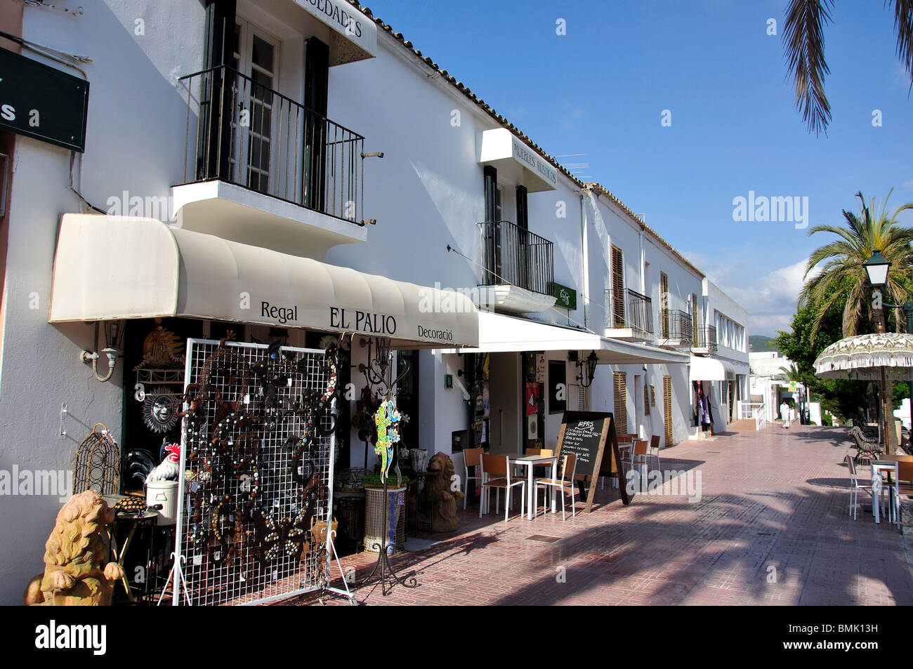 Shop promenade, Sant Josep de sa Talaia, Ibiza, Balearic Islands, Spain Stock Photo