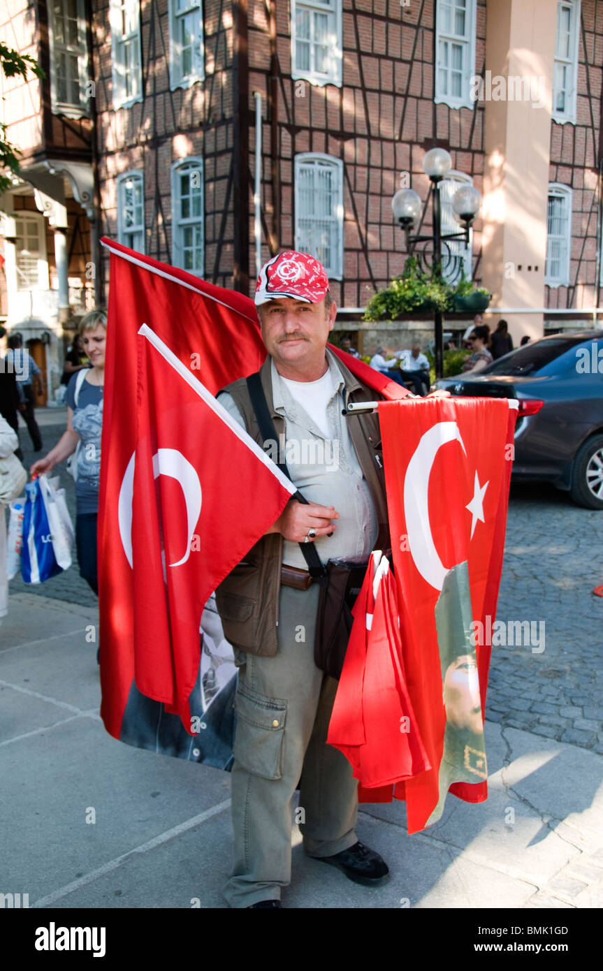 Ankara Turkey Citadel town city Turkish flag man Stock Photo