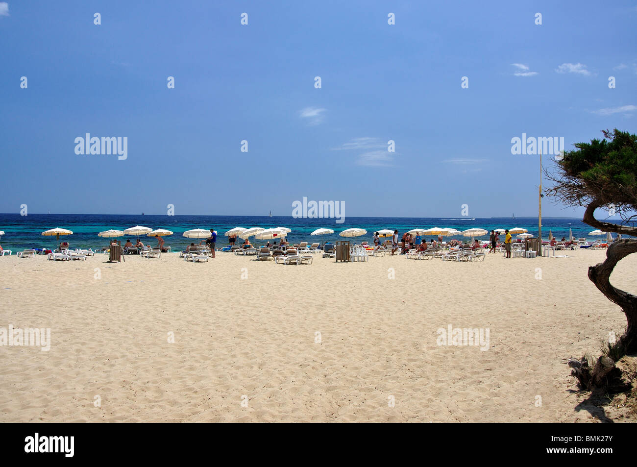 Beach view, Platja des Cavallet, Ibiza, Balearic Islands, Spain Stock Photo