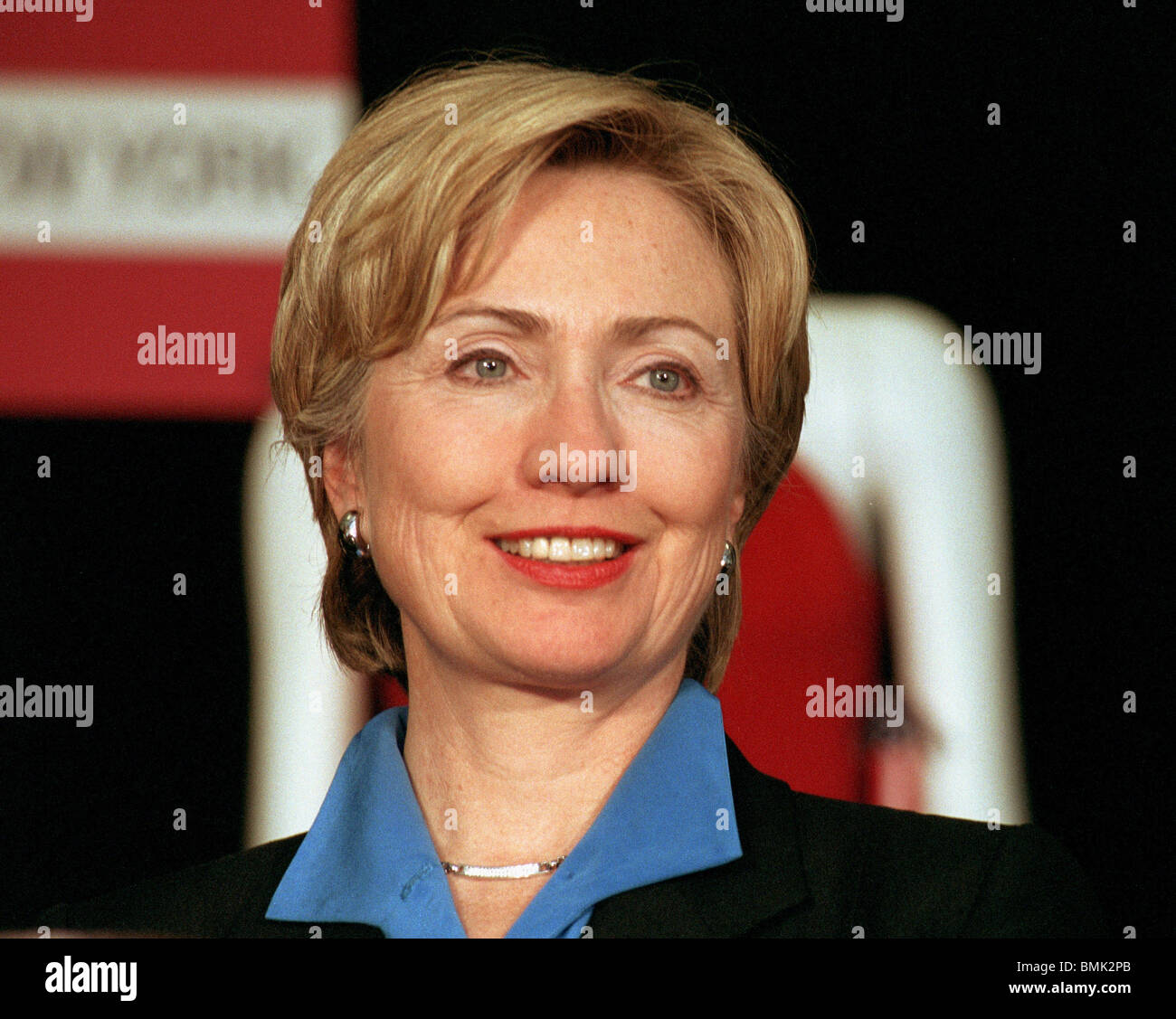 New York State Senator Hillary Clinton appears at a UNITE Garment