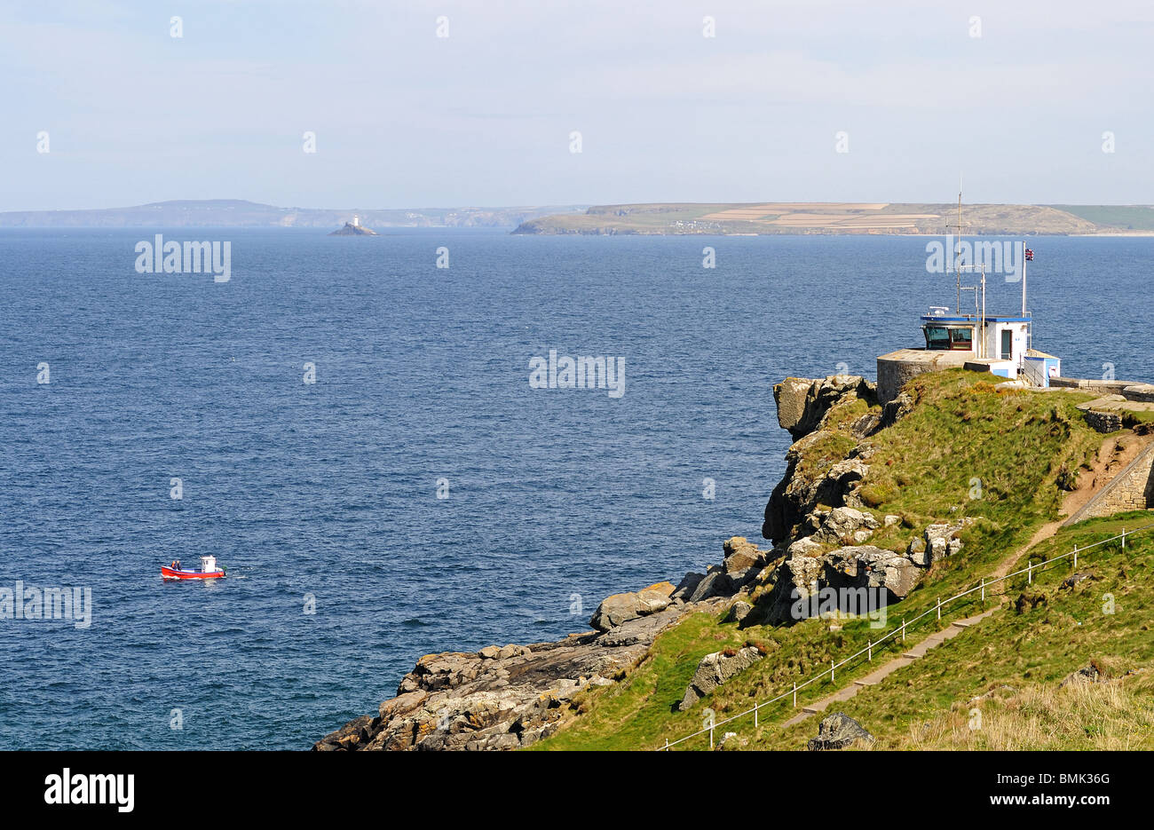 the national lifeguards look out post on the cliffs above st.ives in cornwall, uk Stock Photo