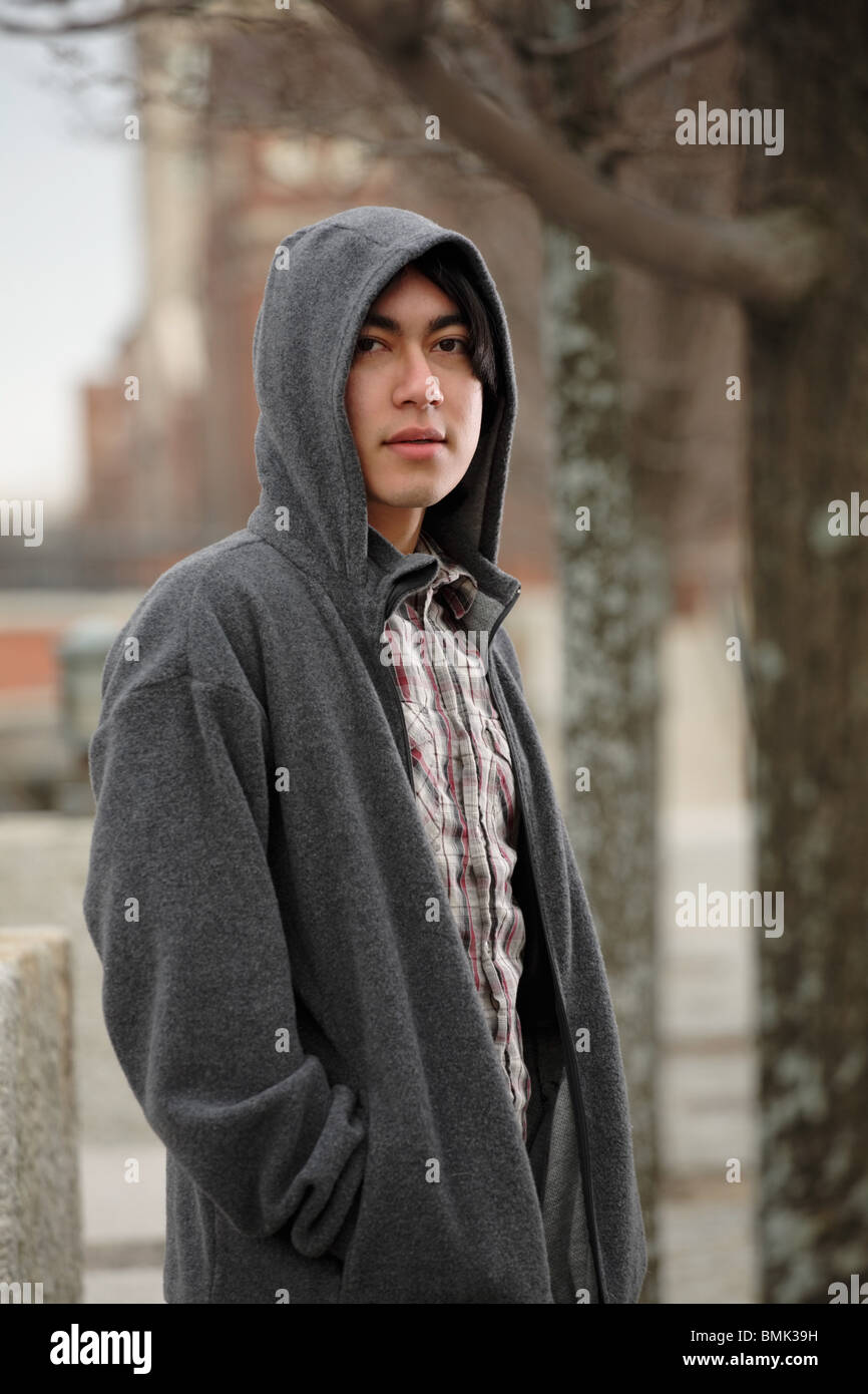 wearing a hoodie with a hooded jacket