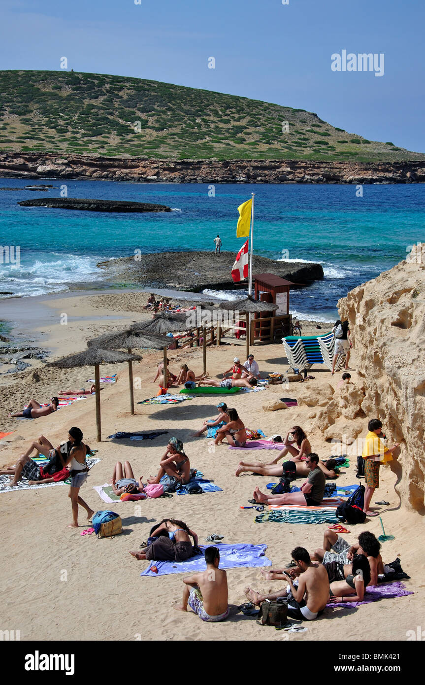 Beach view, Cala Comte, Ibiza, Balearic Islands, Spain Stock Photo