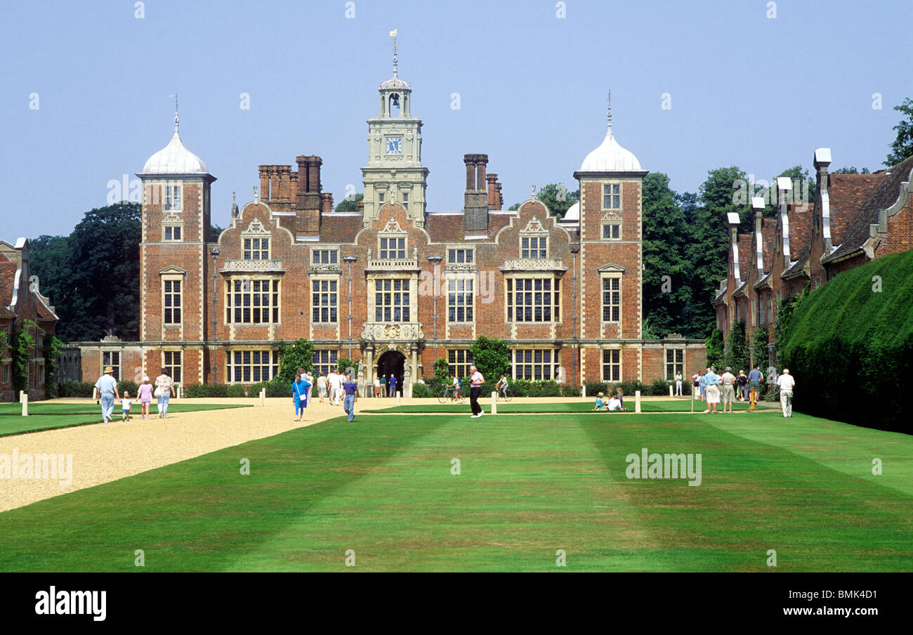 Blickling Hall, Norfolk, with visitors English Jacobean house houses 17th century building buildings architecture England UK Stock Photo