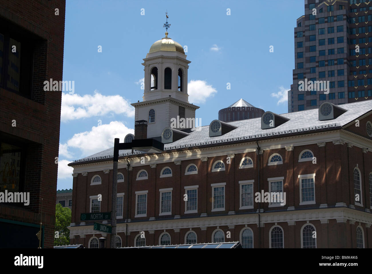 view of faneuil hall from the corner of north and union streets in