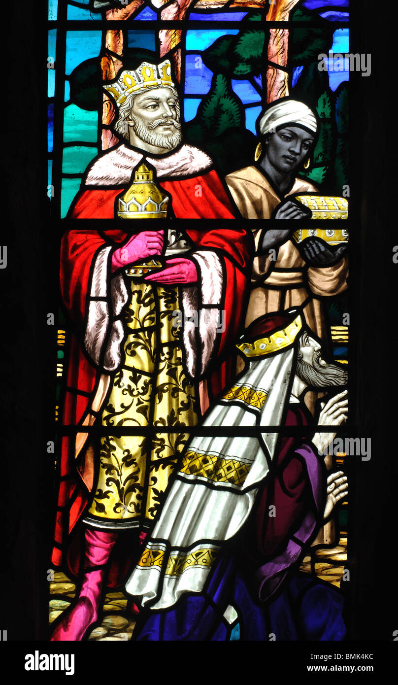 Three Wise Men detail of Nativity Scene stained glass, Morton Bagot ...