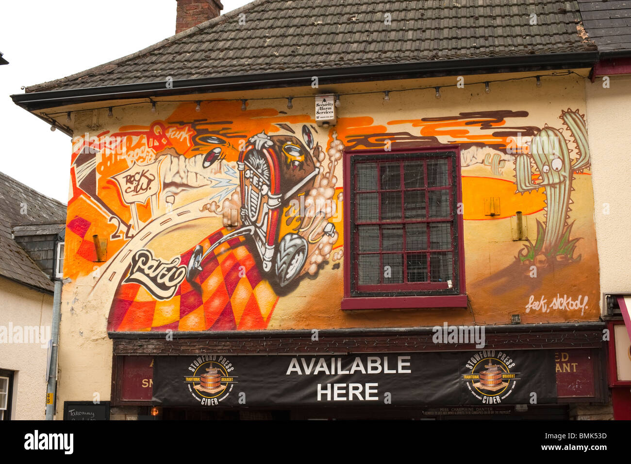 café artwork on wall RossOnWye Stock Photo Alamy