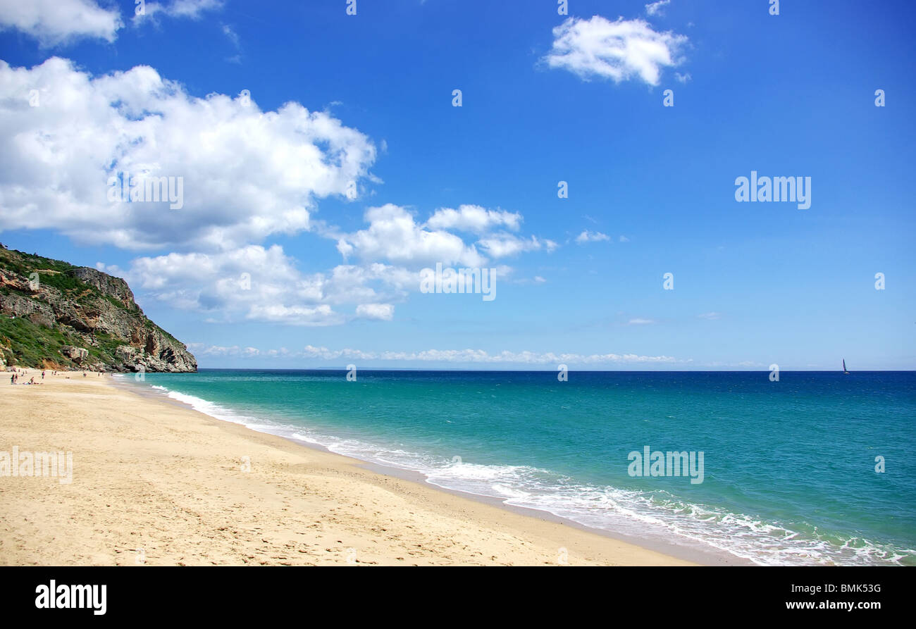 Beach of Sesimbra, Portugal. Stock Photo