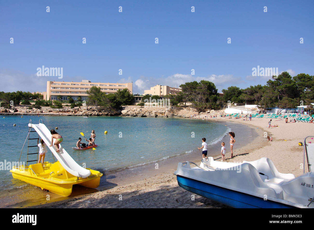 Beach view, Port des Torrent, Ibiza, Balearic Islands, Spain Stock Photo