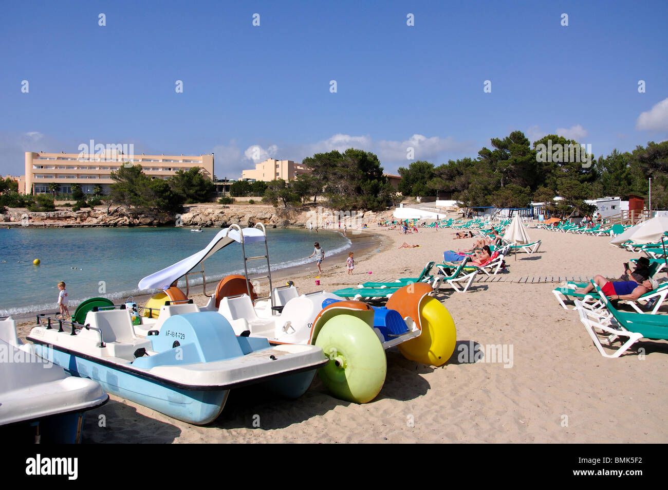 Beach view, Port des Torrent, Ibiza, Balearic Islands, Spain Stock Photo